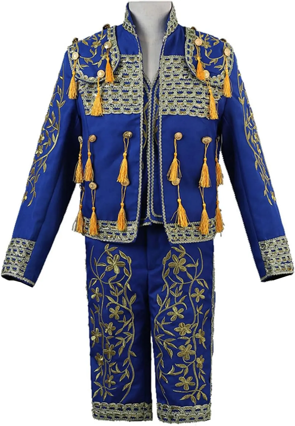 Men's Matador Costume, 3-Piece Set Adult Bullfighter Outfit Stage Court Performance Costume Parties, Embroidered Tassel with Jacket Pant Vest,XL,Blue