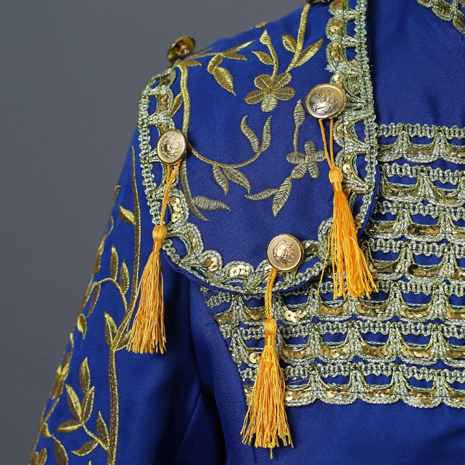 Men's Matador Costume, 3-Piece Set Adult Bullfighter Outfit Stage Court Performance Costume Parties, Embroidered Tassel with Jacket Pant Vest,XL,Blue
