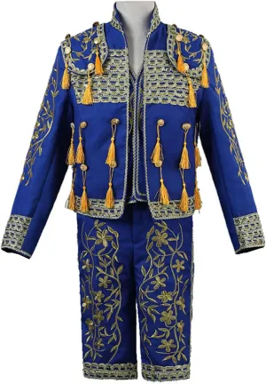 Men's Matador Costume, 3-Piece Set Adult Bullfighter Outfit Stage Court Performance Costume Parties, Embroidered Tassel with Jacket Pant Vest,XL,Blue
