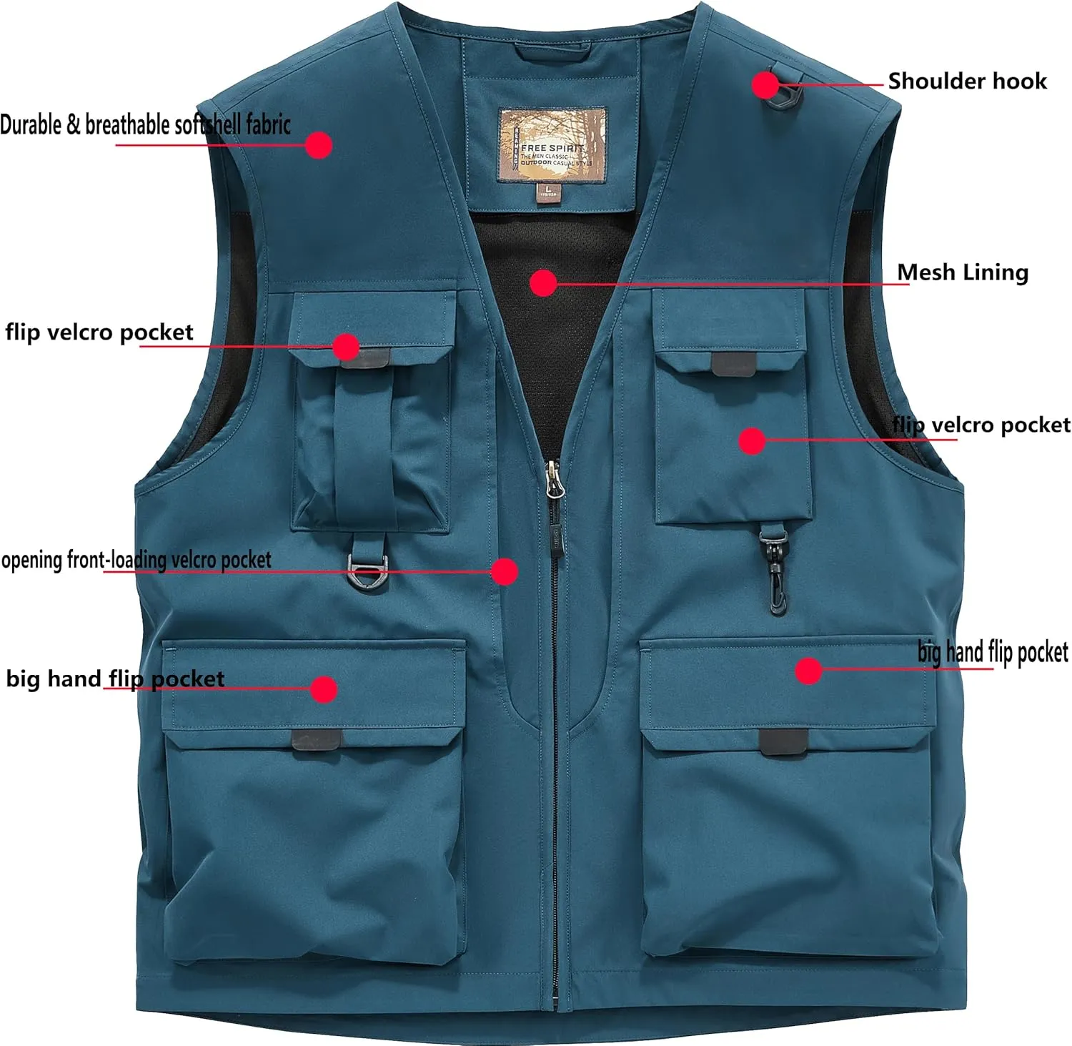 Men's Softshell Fishing Vest Outdoor Lightweight Waistcoat Waterproof Utility Cargo Sleeveless Jacket