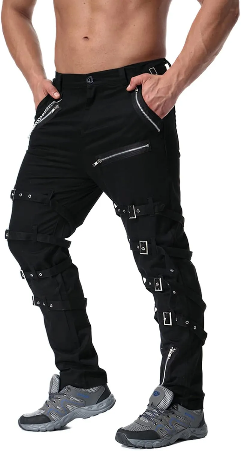 Men`s Steampunk Gothic Hip Hop Punk Rock Pants with Chain