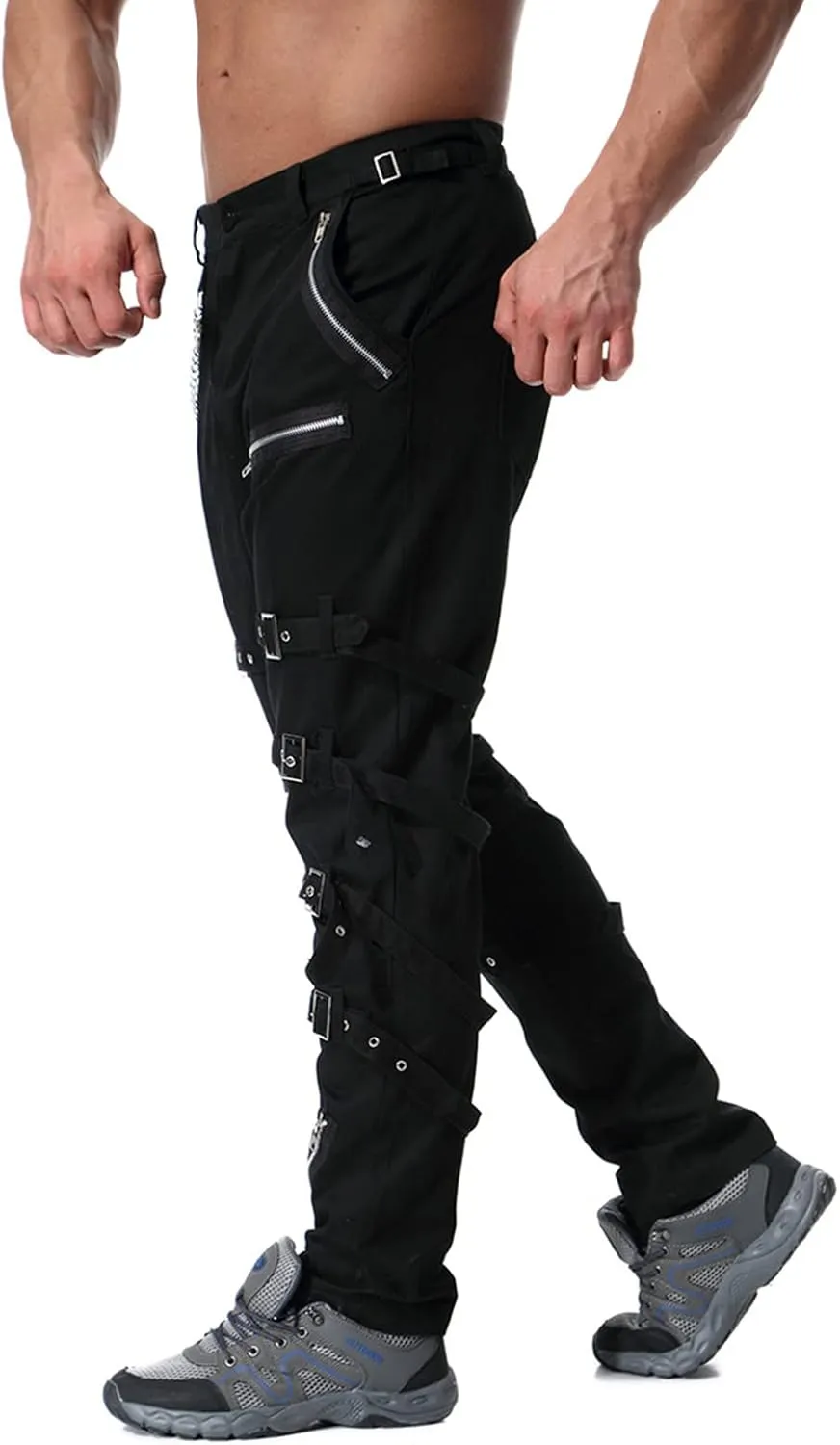 Men`s Steampunk Gothic Hip Hop Punk Rock Pants with Chain