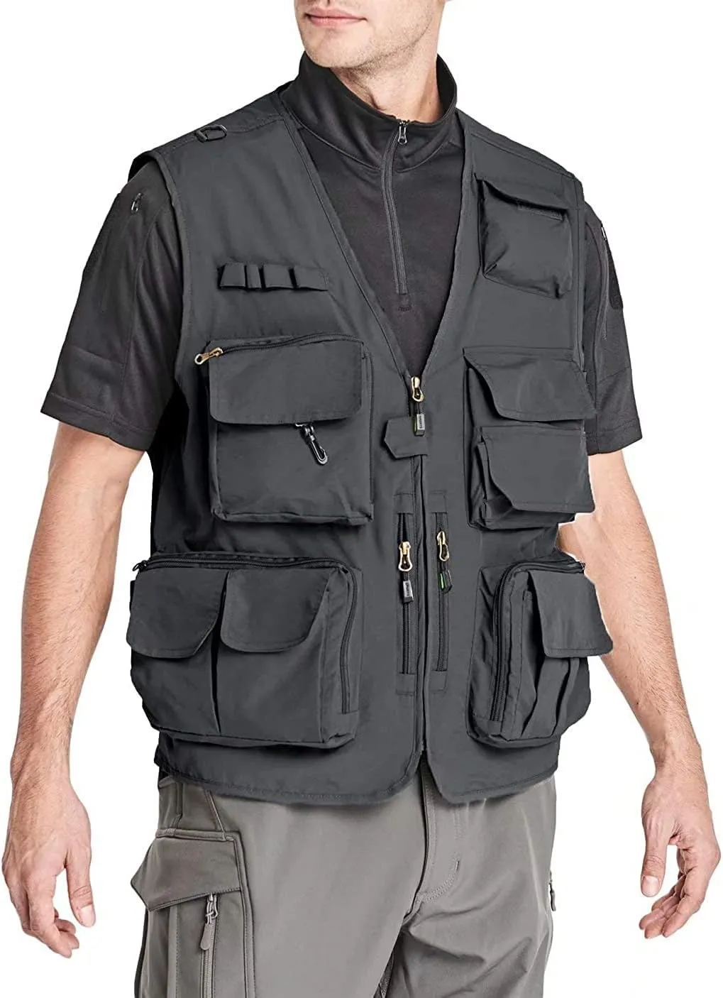 Mens Utility Casual Fishing Vests Outdoor Vest Multi Pockets Cargo Vest Travel Hunting Camping Tactical Outerwear