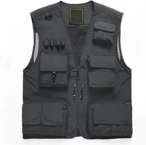 Mens Utility Casual Fishing Vests Outdoor Vest Multi Pockets Cargo Vest Travel Hunting Camping Tactical Outerwear