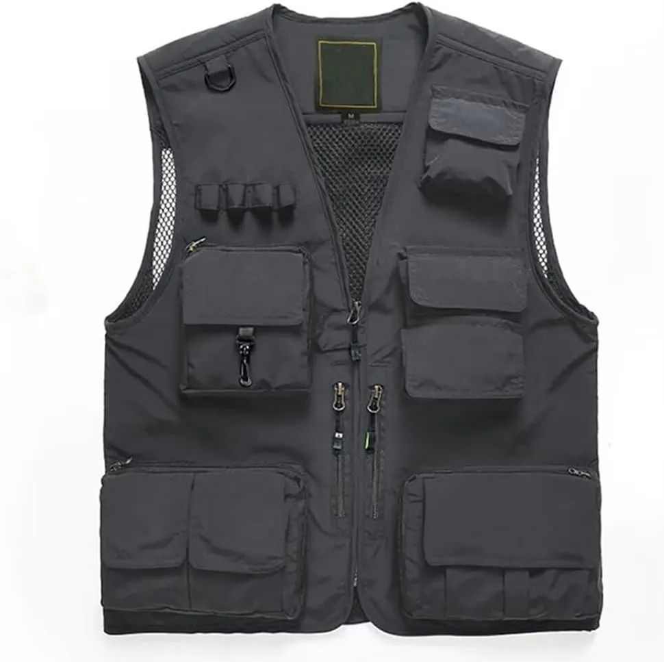 Mens Utility Casual Fishing Vests Outdoor Vest Multi Pockets Cargo Vest Travel Hunting Camping Tactical Outerwear