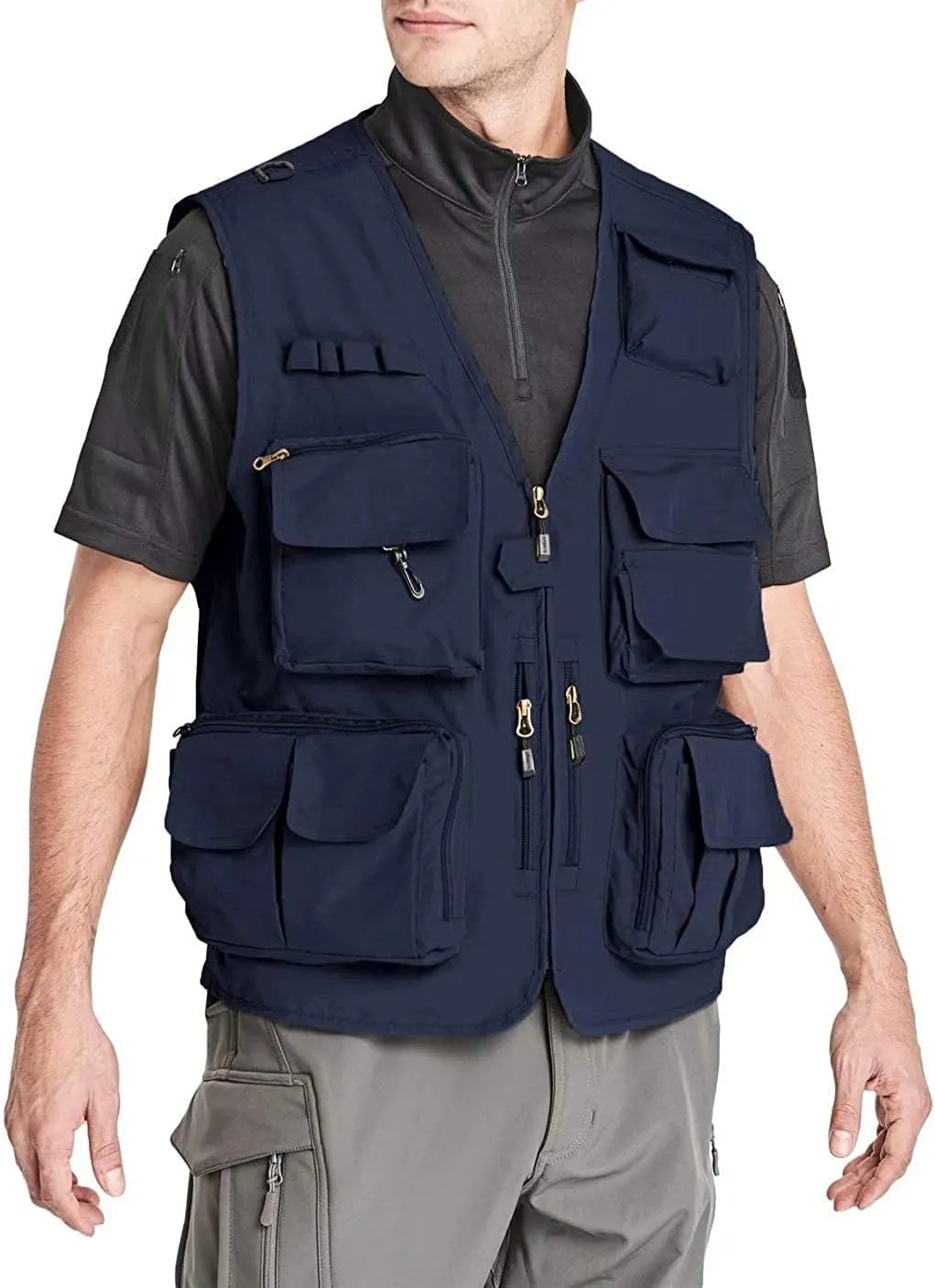 Mens Utility Casual Fishing Vests Outdoor Vest Multi Pockets Cargo Vest Travel Hunting Camping Tactical Outerwear