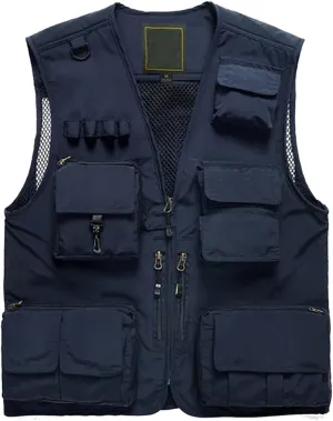 Mens Utility Casual Fishing Vests Outdoor Vest Multi Pockets Cargo Vest Travel Hunting Camping Tactical Outerwear