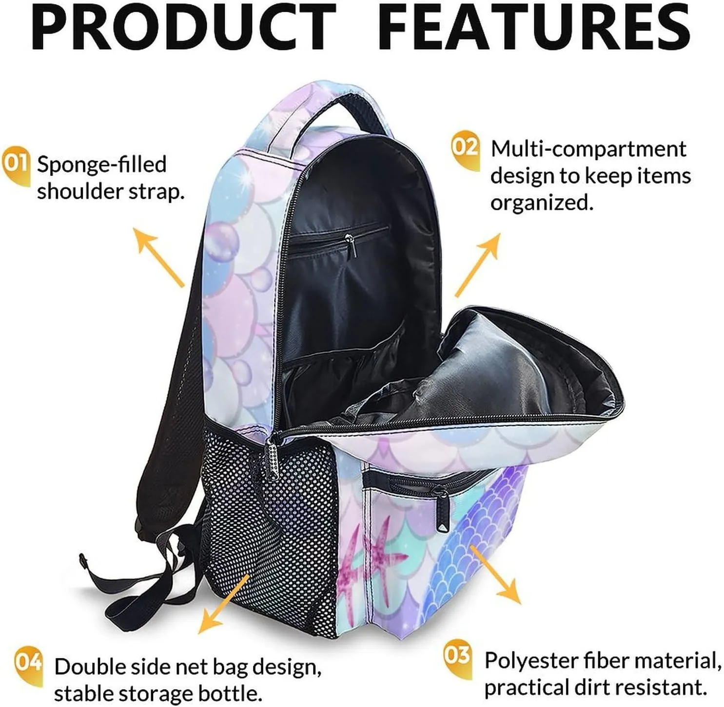 Mermaid Tail Backpack, Cute Kids Backpack, Schoolbag for Girls 6-8, 17 Inch Girls Student Bookbag for Travel Picnic School Preschool Elementary Kindergarten
