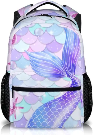Mermaid Tail Backpack, Cute Kids Backpack, Schoolbag for Girls 6-8, 17 Inch Girls Student Bookbag for Travel Picnic School Preschool Elementary Kindergarten
