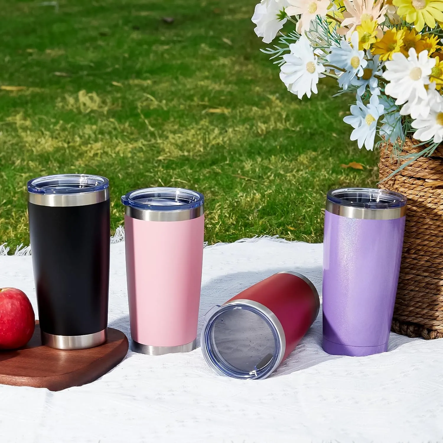MEWAY 20oz Tumbler 2 Pack Double Wall Vacuum Insulated Travel Mug Bulk, Mix Color Stainless Steel Tumblers with Lid and Straw, Durable Powder Coated Coffee Cups for Cold & Hot Drinks（Mix Color, 2