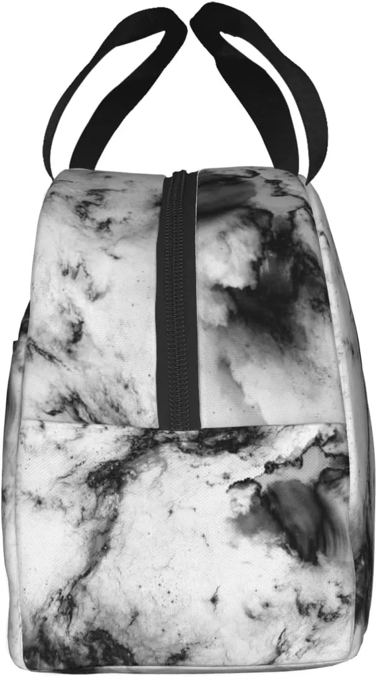 Miaoquhe White Marble Insulated Lunch Bags for Women Men Girls Kids, White Lunch Box Lunch Container Insulated Zipper Meal Handbag Portable Lunch Bag for School Office Travel Picnic