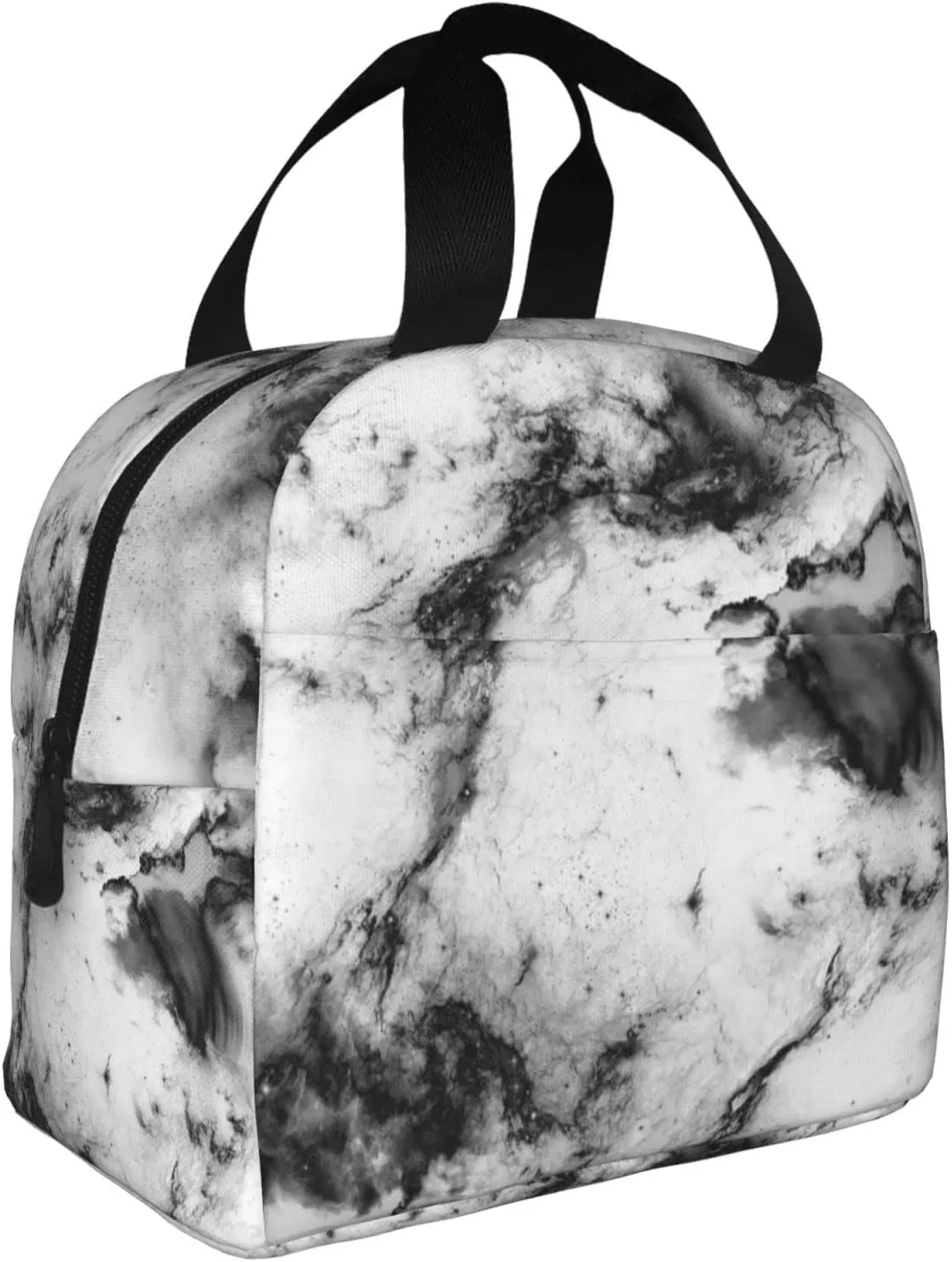 Miaoquhe White Marble Insulated Lunch Bags for Women Men Girls Kids, White Lunch Box Lunch Container Insulated Zipper Meal Handbag Portable Lunch Bag for School Office Travel Picnic