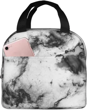 Miaoquhe White Marble Insulated Lunch Bags for Women Men Girls Kids, White Lunch Box Lunch Container Insulated Zipper Meal Handbag Portable Lunch Bag for School Office Travel Picnic