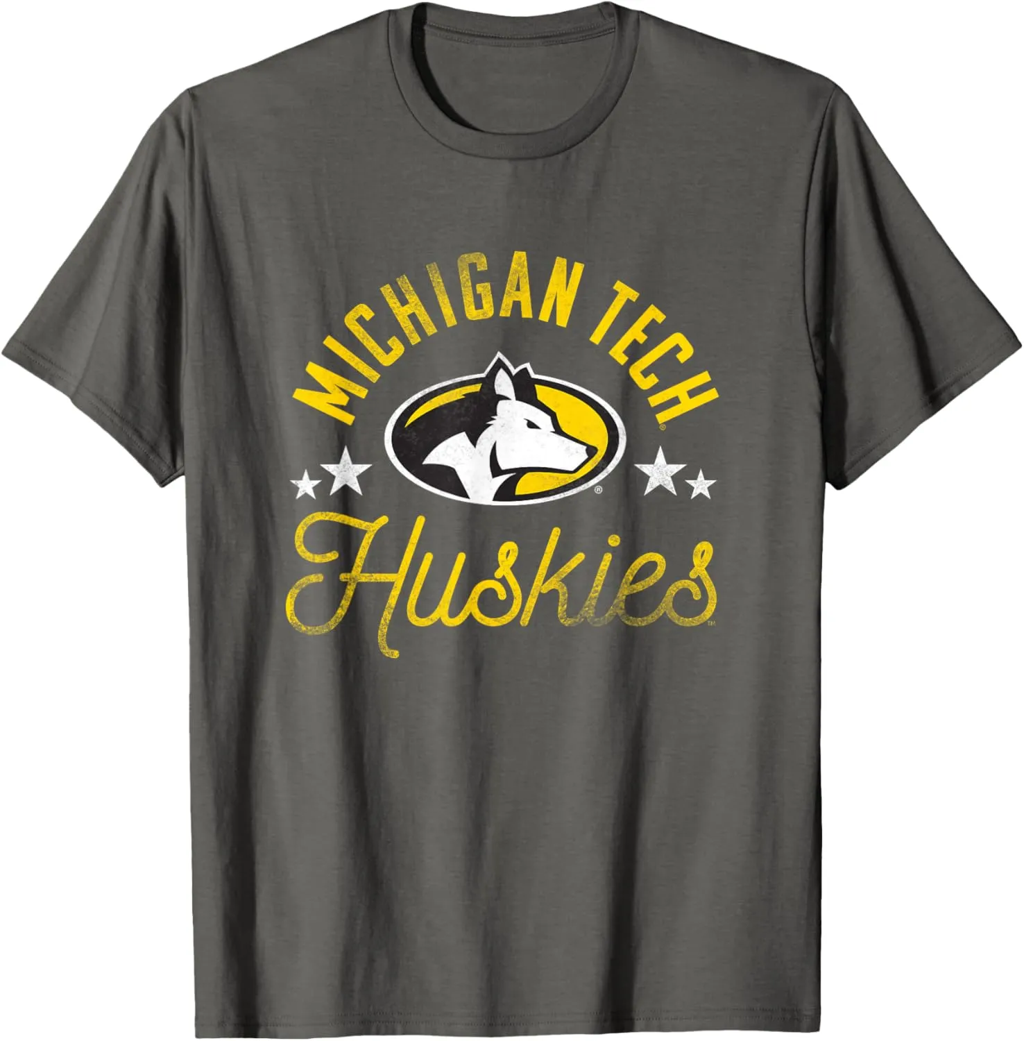 Michigan Tech Huskies Logo T-Shirt - Unisex-Adults, Grey, Small, Short Sleeve, Letter Print, Crew Neck, Pull On, 1 Count