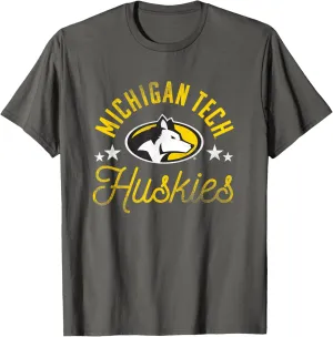 Michigan Tech Huskies Logo T-Shirt - Unisex-Adults, Grey, Small, Short Sleeve, Letter Print, Crew Neck, Pull On, 1 Count