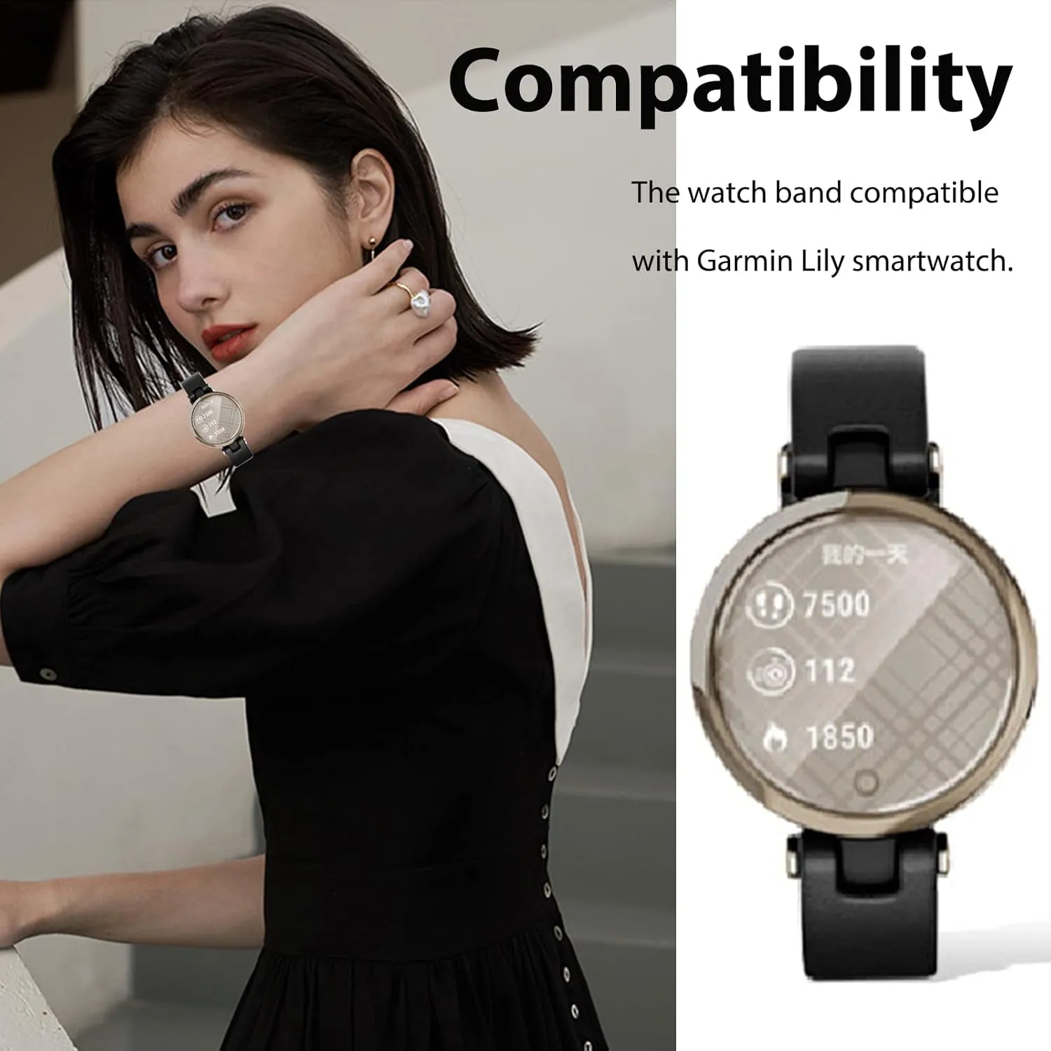Miimall Leather Watch Band Compatible with Garmin Lily Smartwatch Strap, Replacement Watch Band Quick Release Strap Adjustable Stylish Wristband Accessories Bracelet Fit for Garmin Lily