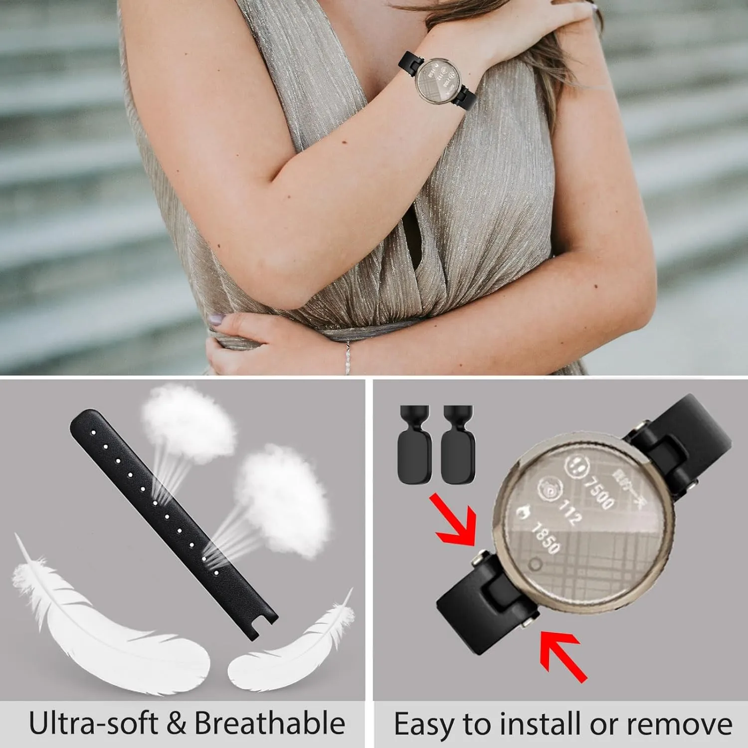 Miimall Leather Watch Band Compatible with Garmin Lily Smartwatch Strap, Replacement Watch Band Quick Release Strap Adjustable Stylish Wristband Accessories Bracelet Fit for Garmin Lily