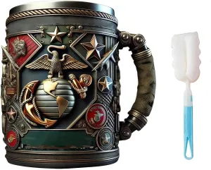 Military 3D Mug, 3D Printed Coffee Mug, Creative Handmade Marine Corps Coffee Mug, Personalized Military Themed Ceramic Cup, Veteran Gift for Soldiers Families (Green Red)