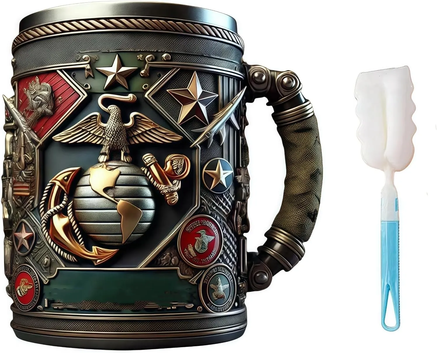 Military 3D Mug, 3D Printed Coffee Mug, Creative Handmade Marine Corps Coffee Mug, Personalized Military Themed Ceramic Cup, Veteran Gift for Soldiers Families (Green Red)