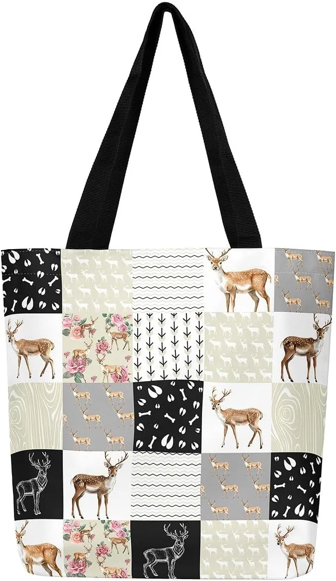 Milk Cow Canvas Tote Bag Farm Animals Shoulder Bag for Women,Western Cowboy Bull Cattle Shoulder Bag