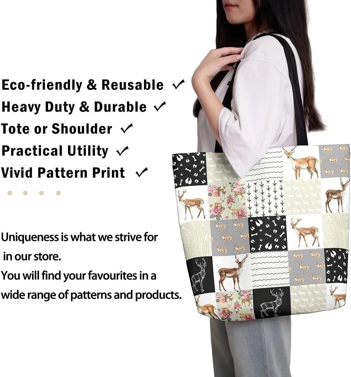 Milk Cow Canvas Tote Bag Farm Animals Shoulder Bag for Women,Western Cowboy Bull Cattle Shoulder Bag