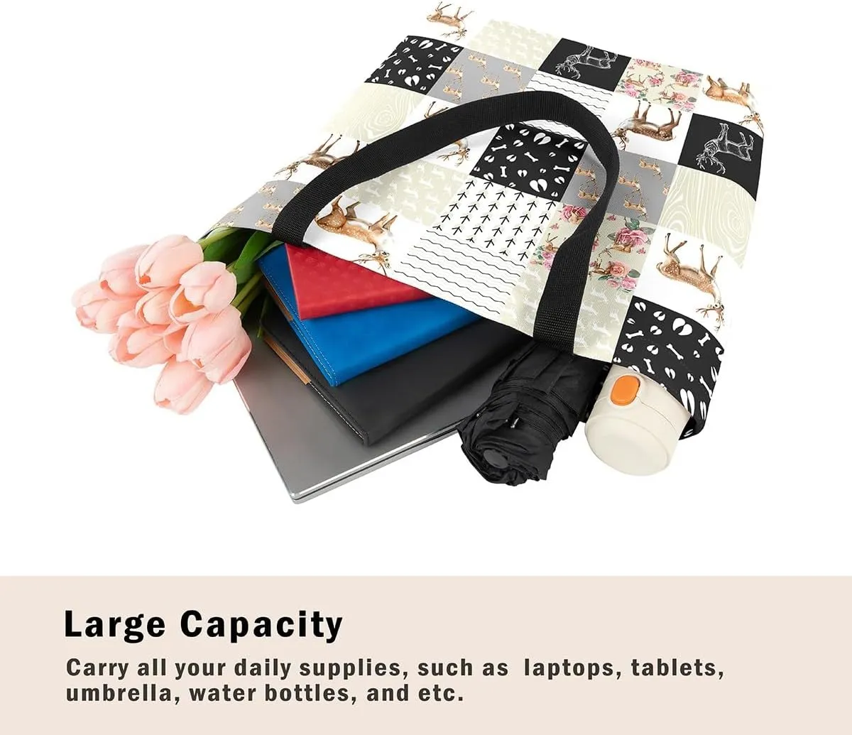 Milk Cow Canvas Tote Bag Farm Animals Shoulder Bag for Women,Western Cowboy Bull Cattle Shoulder Bag