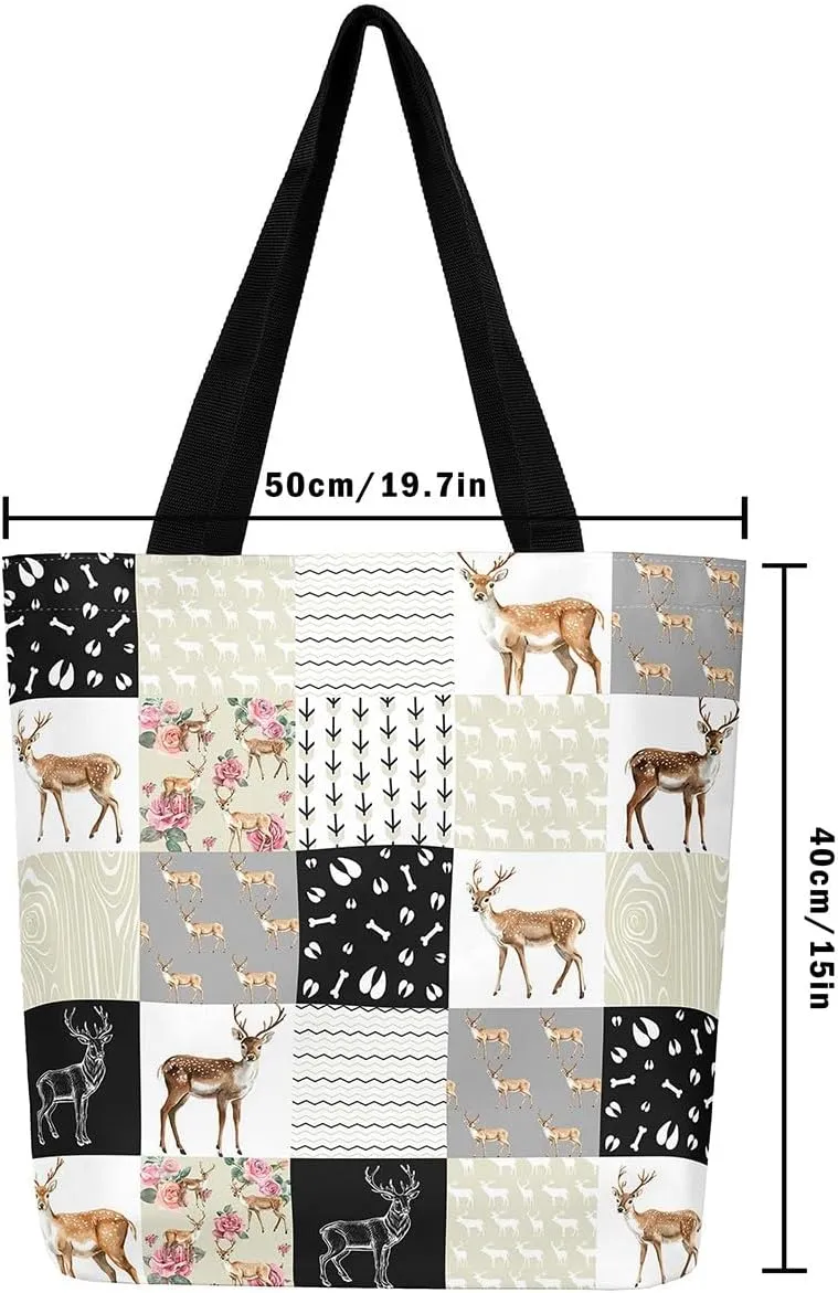 Milk Cow Canvas Tote Bag Farm Animals Shoulder Bag for Women,Western Cowboy Bull Cattle Shoulder Bag