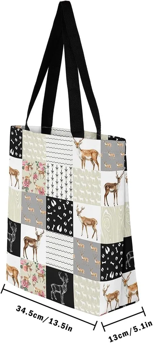 Milk Cow Canvas Tote Bag Farm Animals Shoulder Bag for Women,Western Cowboy Bull Cattle Shoulder Bag