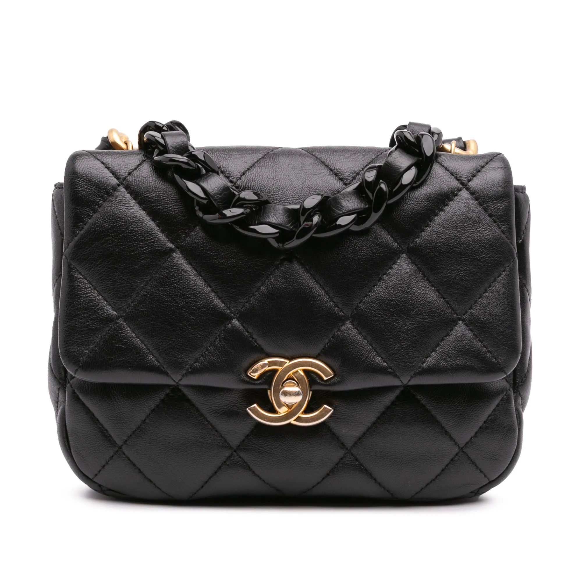 Mini Quilted Lambskin Lacquered Chain Flap