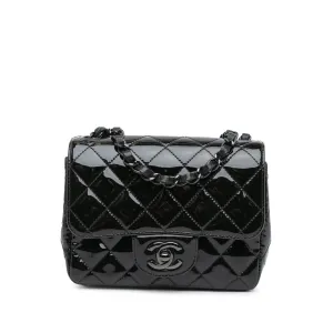 Mini Square Classic Patent So Black Single Flap