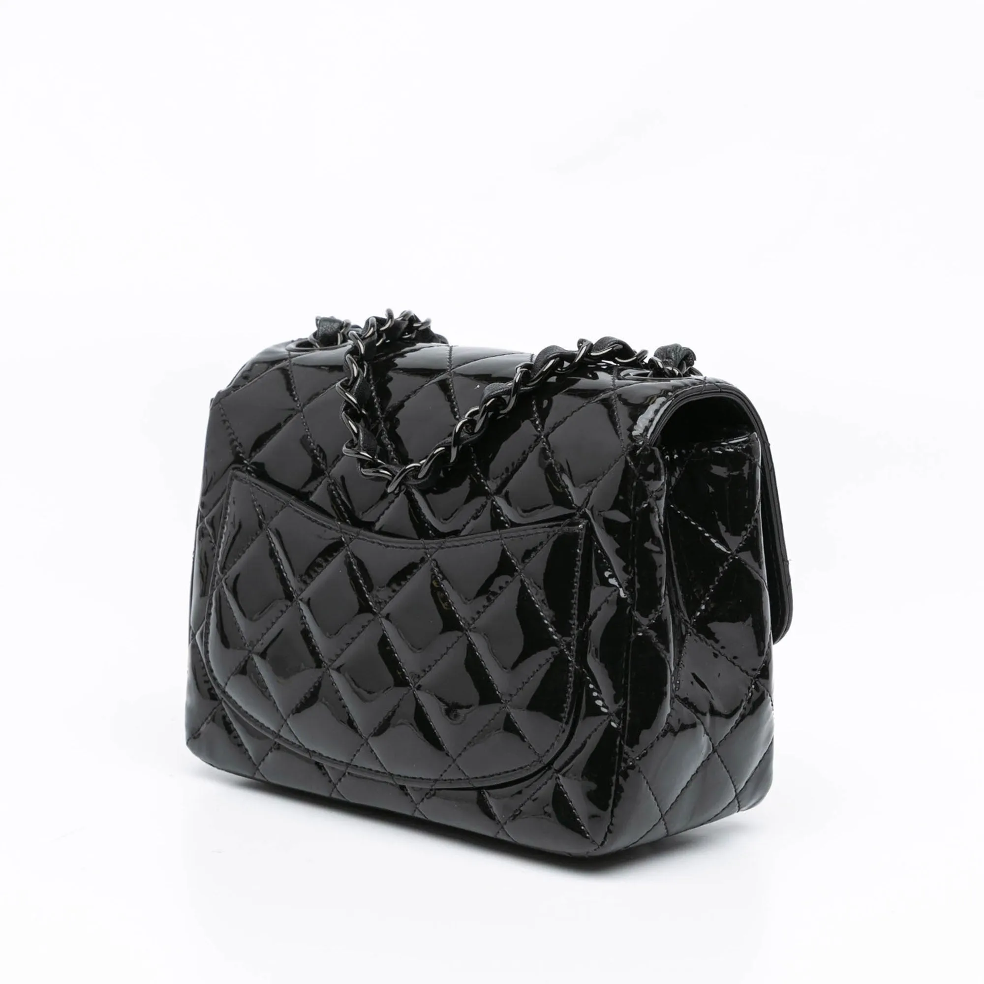 Mini Square Classic Patent So Black Single Flap