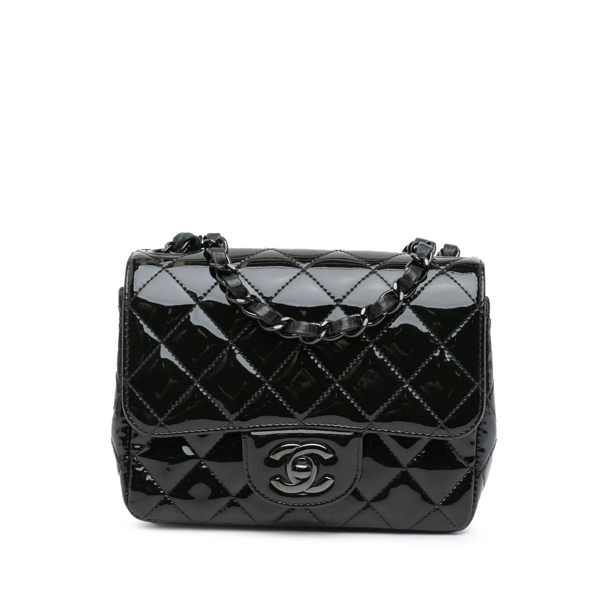 Mini Square Classic Patent So Black Single Flap