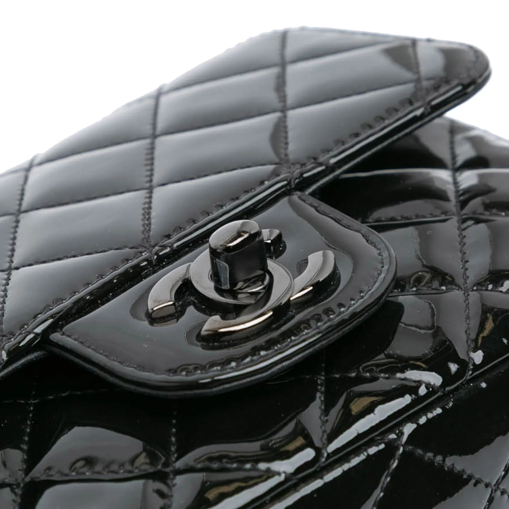 Mini Square Classic Patent So Black Single Flap
