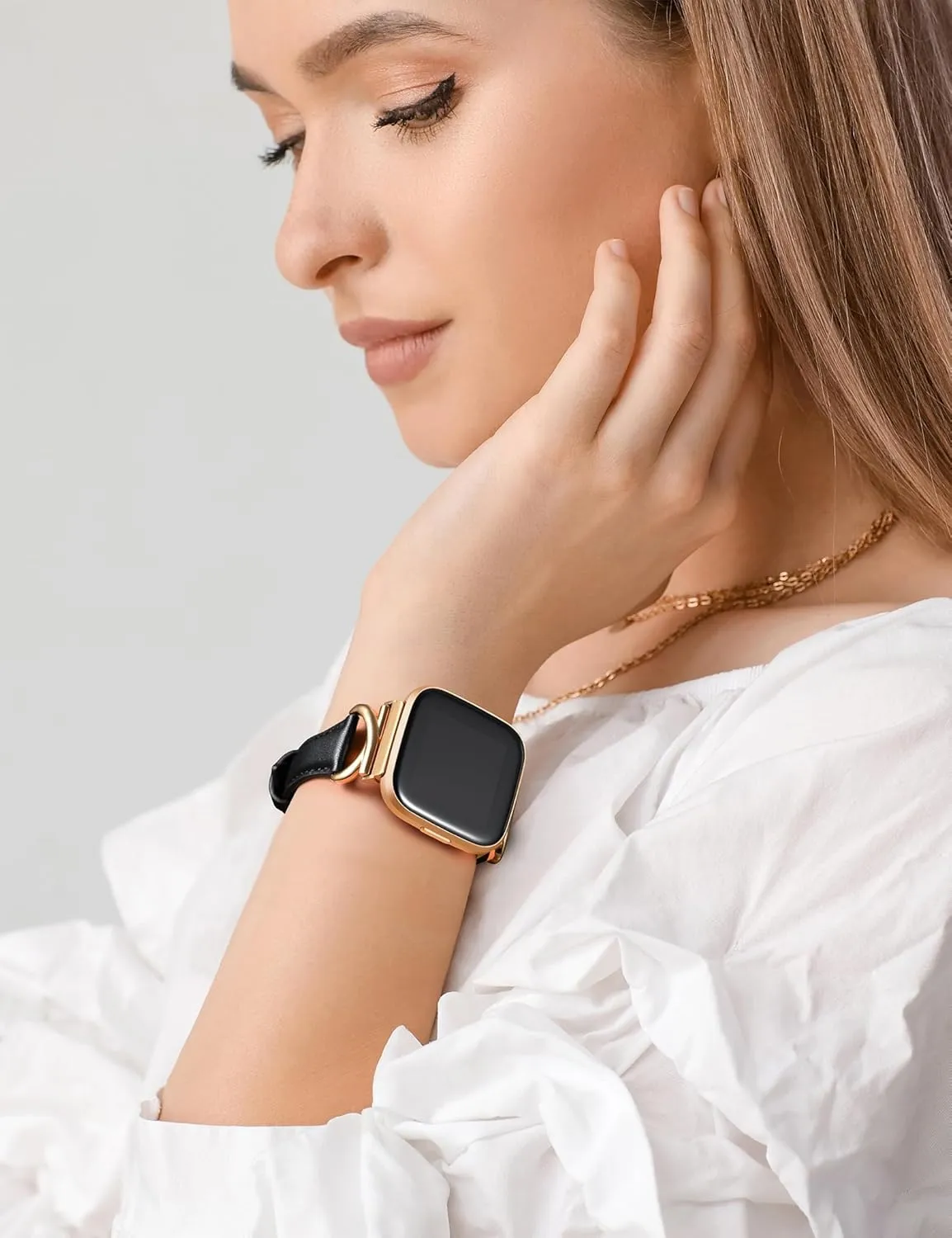 Minyee Leather Band Compatible with Fitbit Versa 2/Fitbit Versa/Versa Lite Bands Women, Slim Thin Dressy Designer Premium Leather Strap with C-Shape Metal Buckle for Versa 2 Smartwatch Accessories