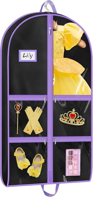 MISSLO Dance Garment Bags for Dancers with 4 Pockets Garment Bags for Dance Costumes 40" Cheer Uniform Garment Bag Hanging Kids Garment Bag for Recital, Competition, Travel, Storage (1, Black)