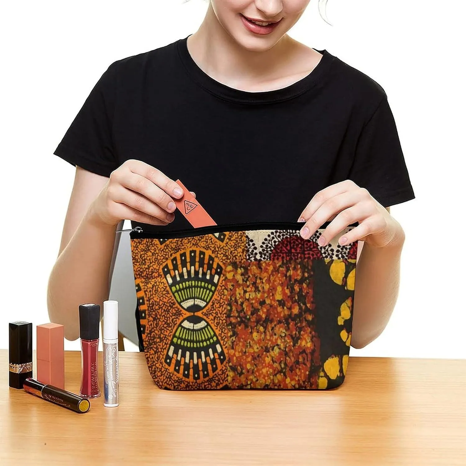 Mixed African Graphic Print Multi Functional Large Space Portable Makeup Bag