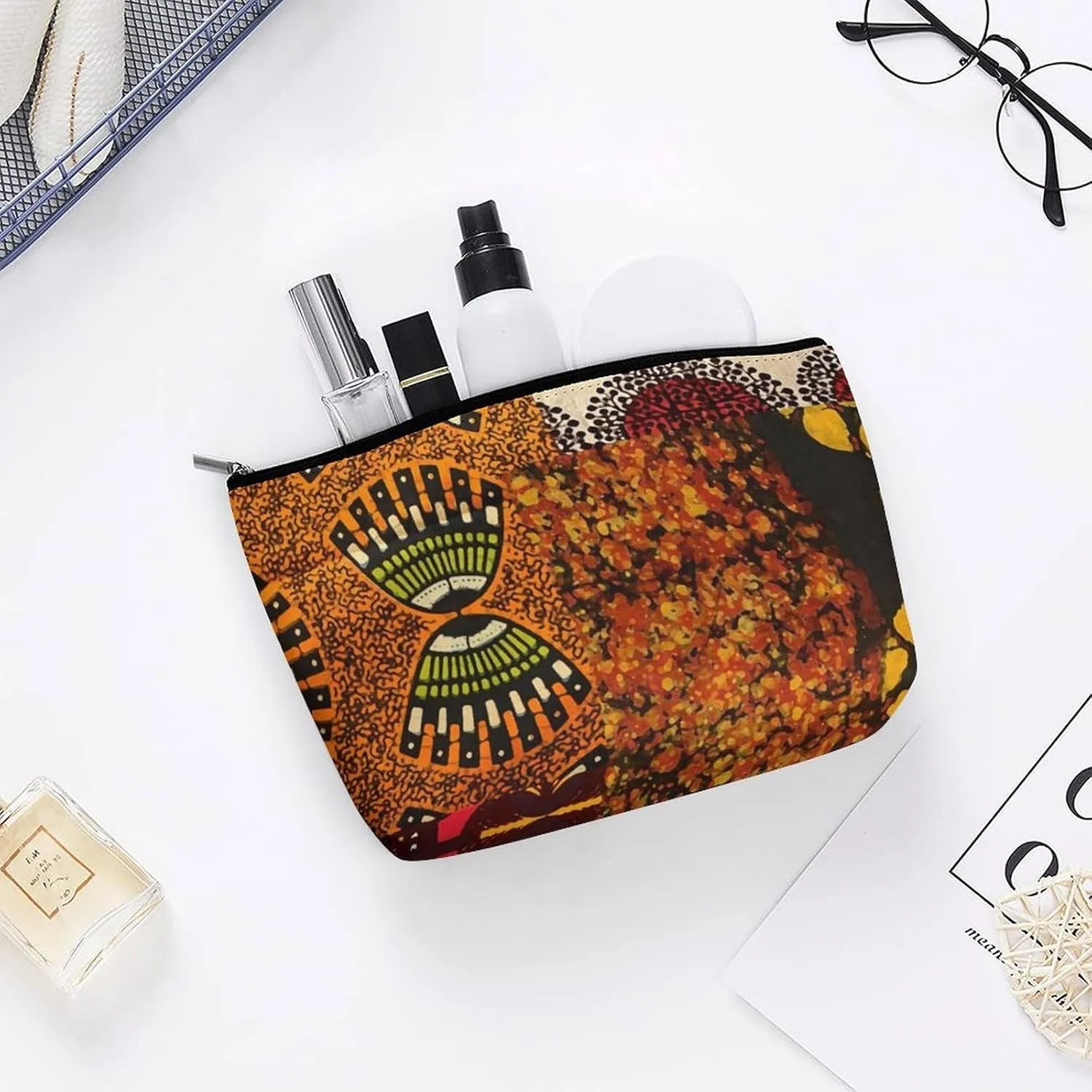 Mixed African Graphic Print Multi Functional Large Space Portable Makeup Bag