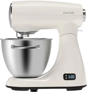 Mixers Kitchen Electric Stand Mixer 5.5QT 600W, Aluminum die casting and Gears, Dual Cooling System, Low Noise, DC Motor, LED Display and Timing Function, Tilt-head Metal Food Mixer, White