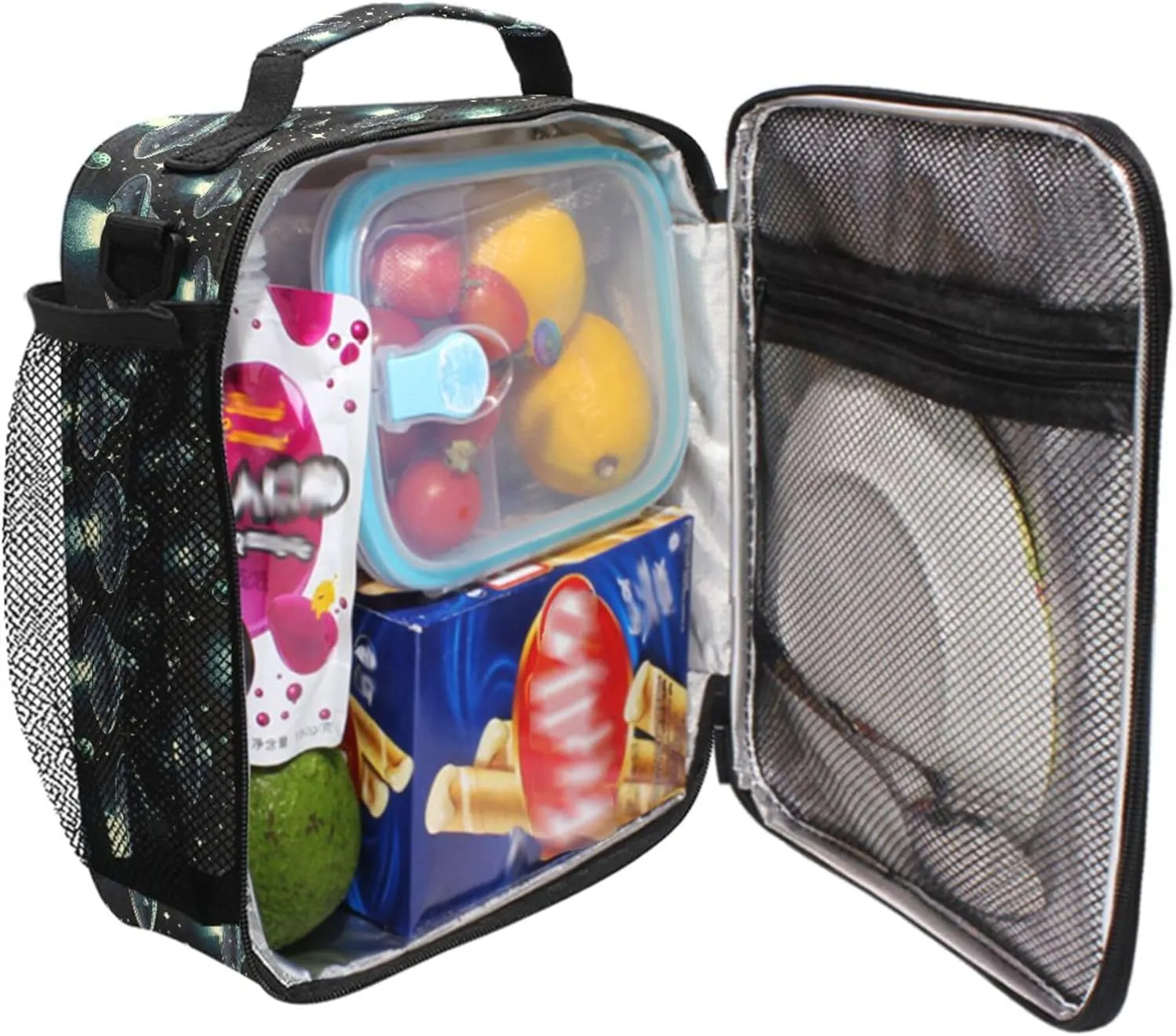 MNSRUU Lunch Bags for Boys Girls, Flying Saucer in Dark Cosmos Space Reusable Insulated Lunch Box Thermal Meal Tote Kit, Lunch Cooler Bag Organizer with Adjustable Shoulder Strap