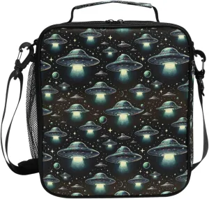 MNSRUU Lunch Bags for Boys Girls, Flying Saucer in Dark Cosmos Space Reusable Insulated Lunch Box Thermal Meal Tote Kit, Lunch Cooler Bag Organizer with Adjustable Shoulder Strap