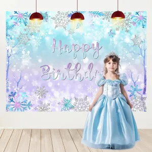Mocsicka Winter Birthday Backdrop for Girl Ice Snow Birthday Party Decoration Blue Purple Silver Winter Wonderland Banner Snowflake Bokeh Photo Booth Props (Blue Purple, 10x7ft(120''x82''))
