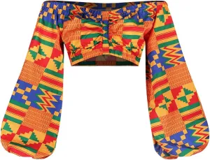 Mocure Women African Off Shoulder Crop Top Bohemia Printing Tube Blouse for Party Rave Festival