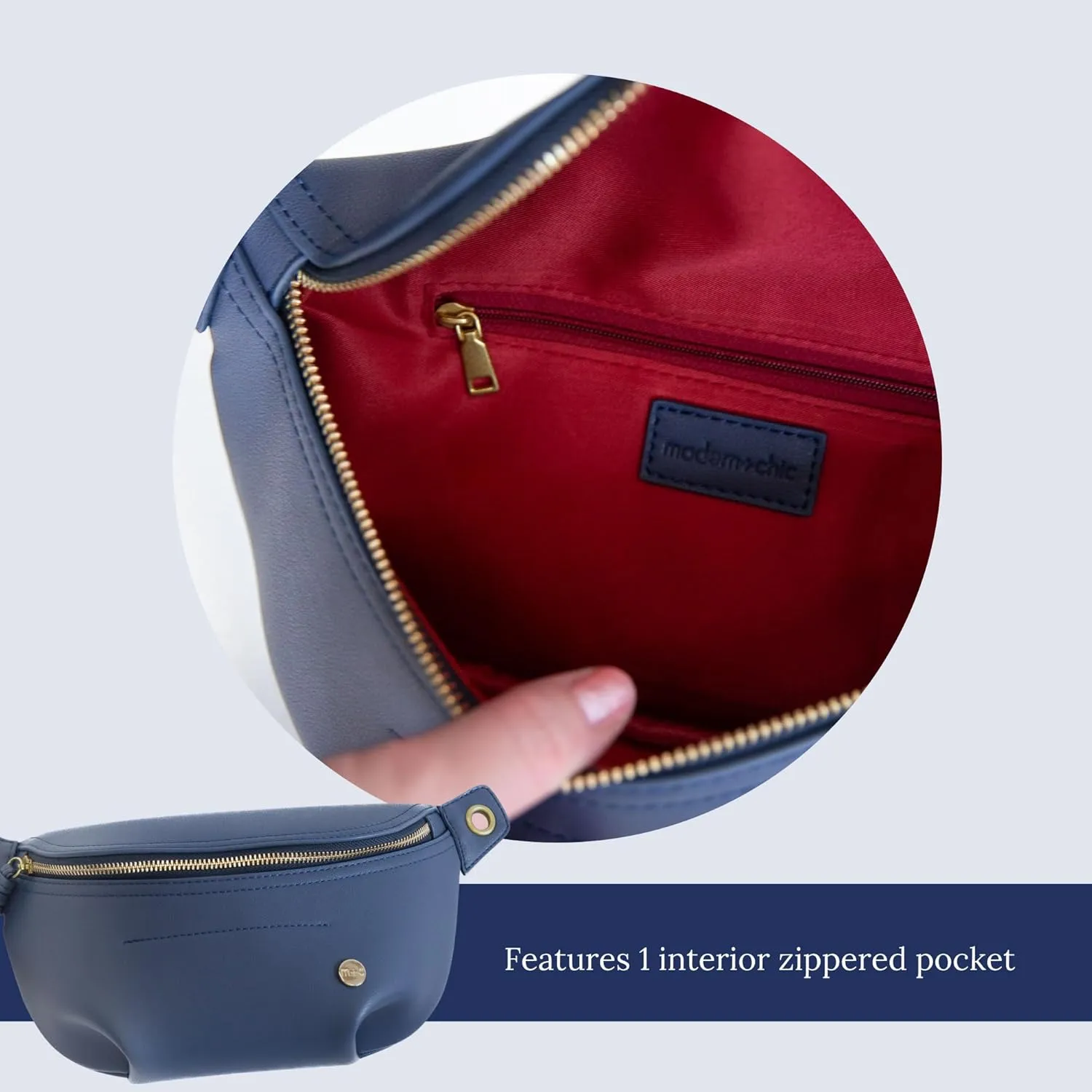 Modern Chic Belt Bag for Women - Catherine Vegan Leather Belt Bag, Crossbody Bag with Chain Strap and Interior Pocket