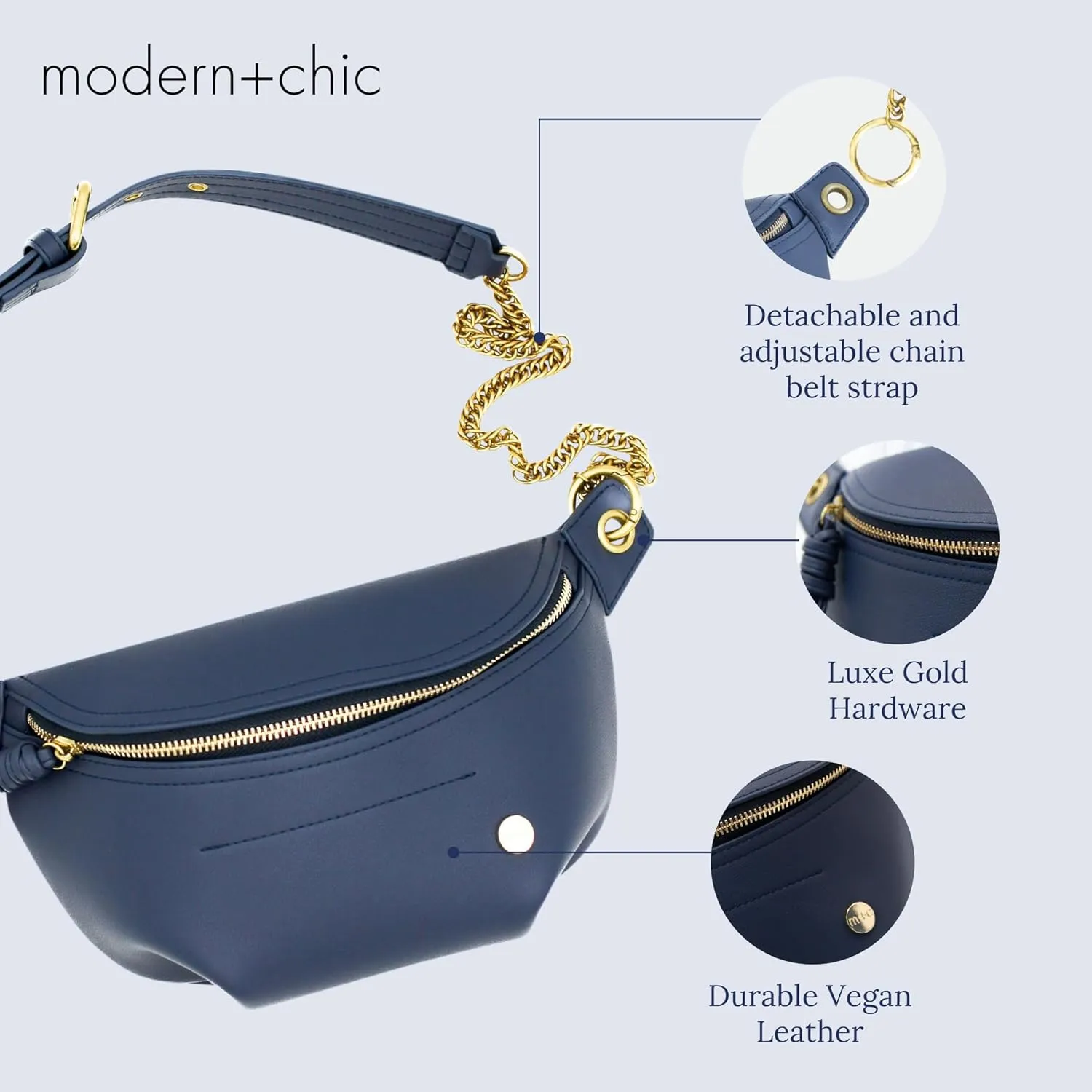 Modern Chic Belt Bag for Women - Catherine Vegan Leather Belt Bag, Crossbody Bag with Chain Strap and Interior Pocket