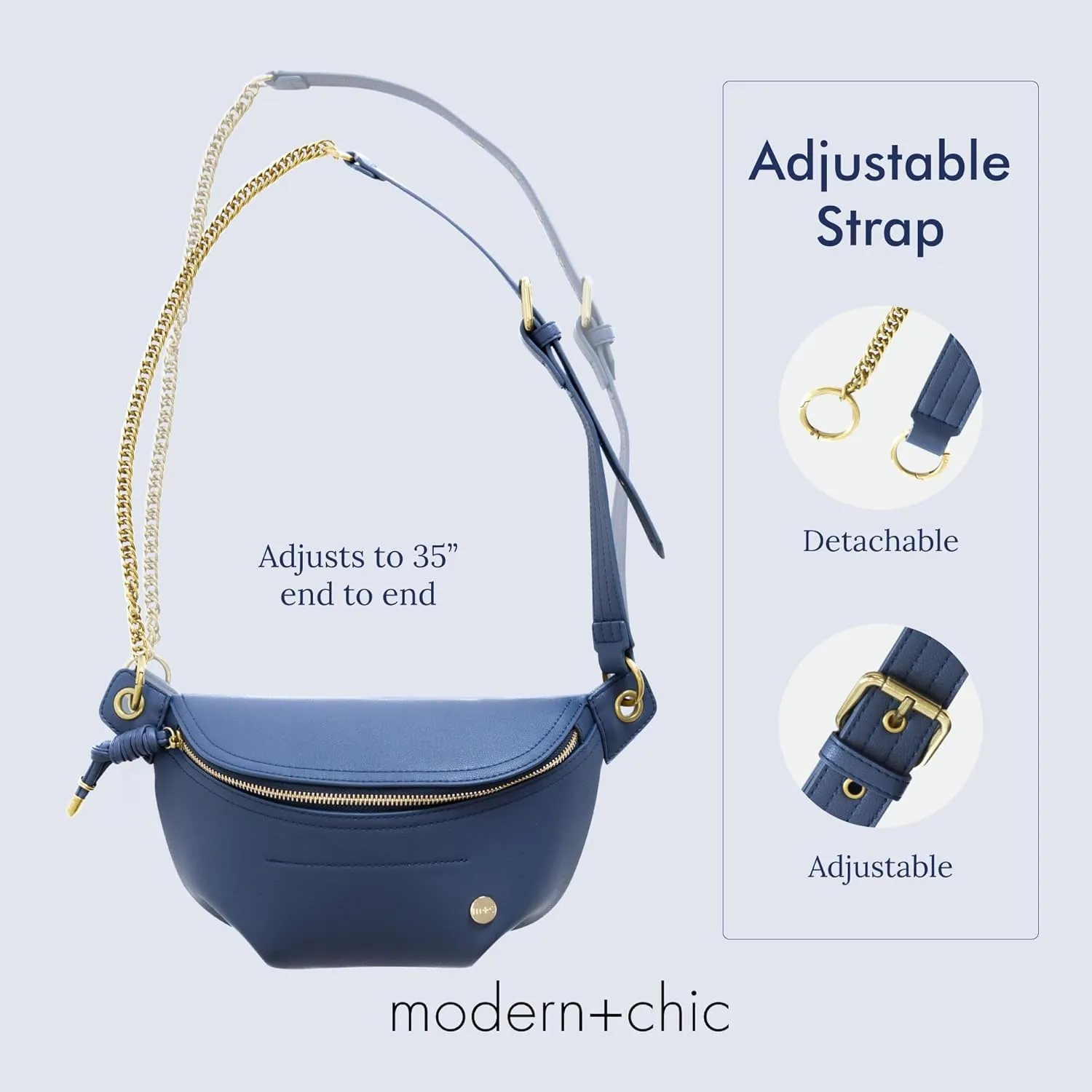 Modern Chic Belt Bag for Women - Catherine Vegan Leather Belt Bag, Crossbody Bag with Chain Strap and Interior Pocket