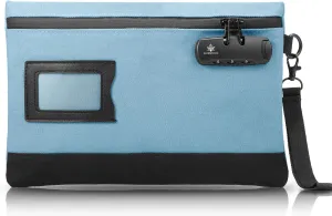 Money Bag with Lock, 11.8 x 7.9 Inches Durable Canvas Cash Pouch Bank Bag for Cash, Passports, Notary Supplies, Medicine, Valuable Storage, Light Blue