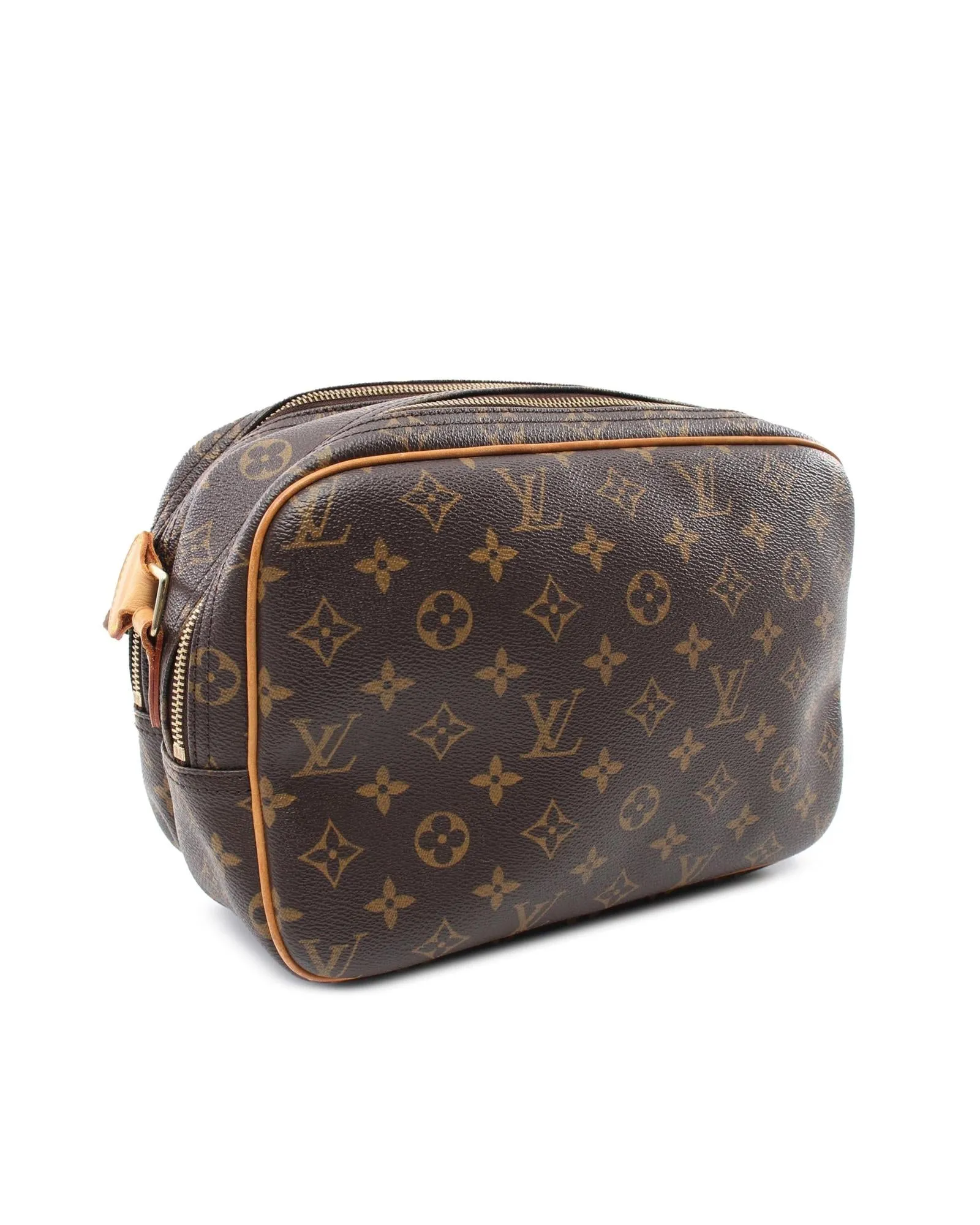 Monogram Canvas Reporter Bag with Leather Trim and Adjustable Strap