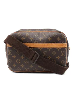 Monogram Canvas Reporter Bag with Leather Trim and Adjustable Strap