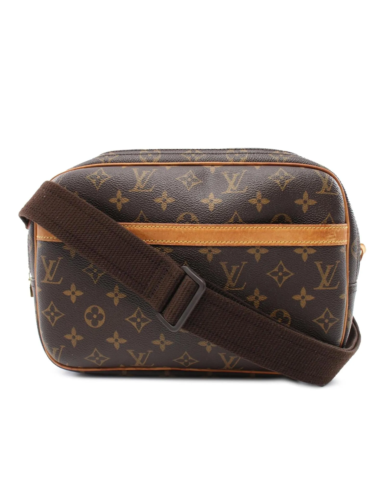 Monogram Canvas Reporter Bag with Leather Trim and Adjustable Strap