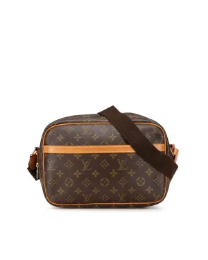 Monogram Canvas Reporter Bag with Leather Trim and Double Compartments
